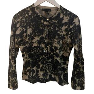 Jillian Jones cardigan, leopard wool rabbit, hair, and Gora blend tan black butt